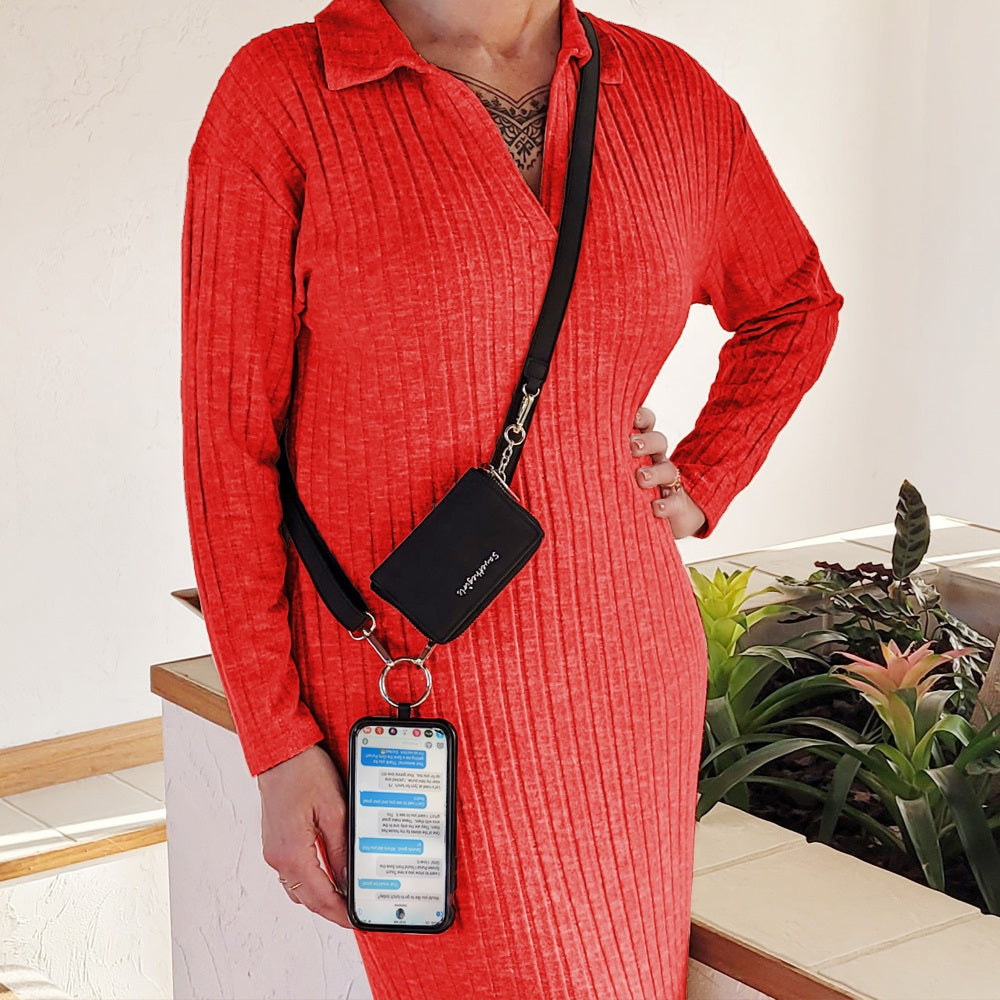 RFID Crossbody Phone Strap with Zippered Pouch