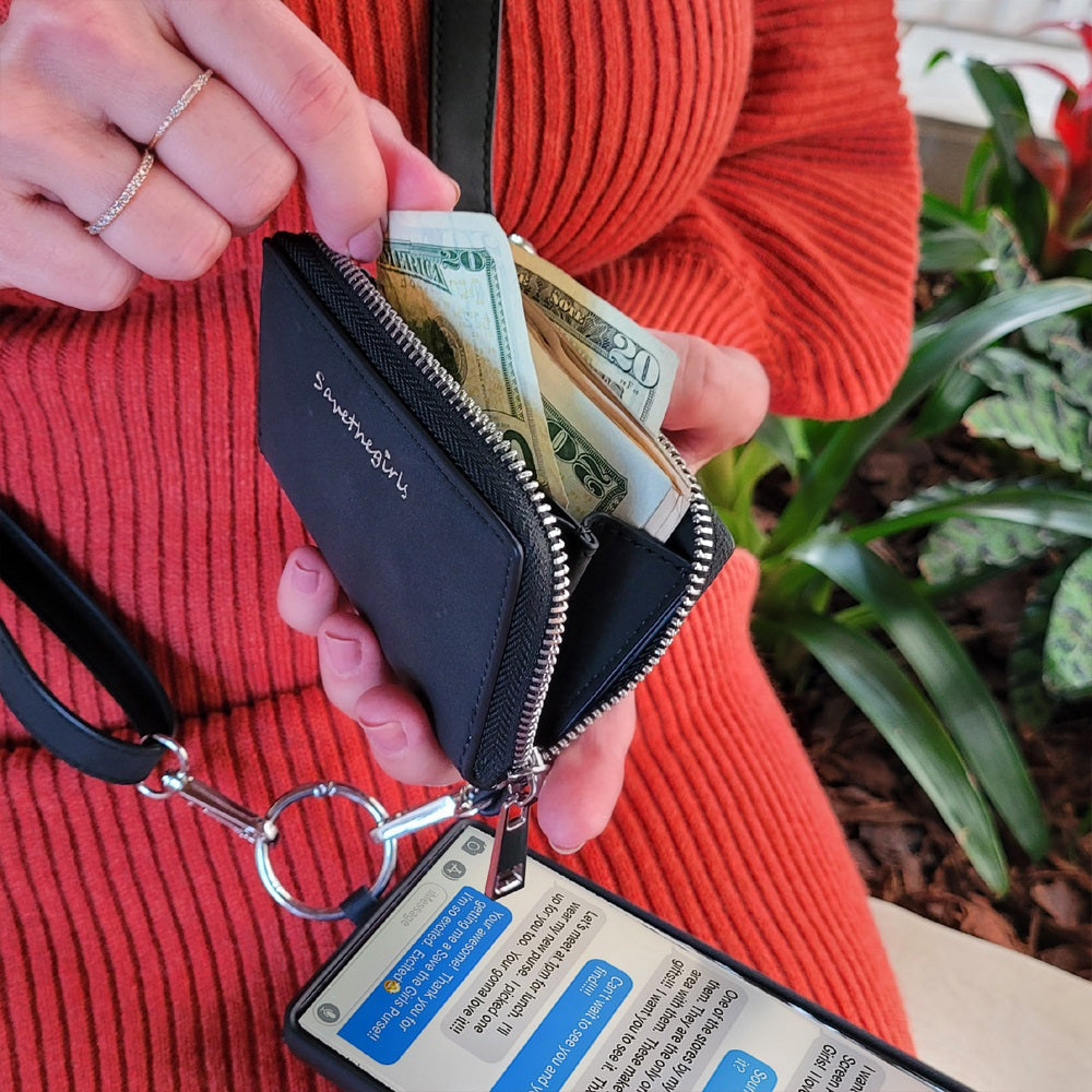 RFID Crossbody Phone Strap with Zippered Pouch